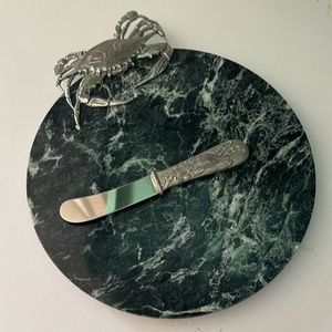 Marble cheese board 8” diameter with pewter/matching knife. Excellent condition